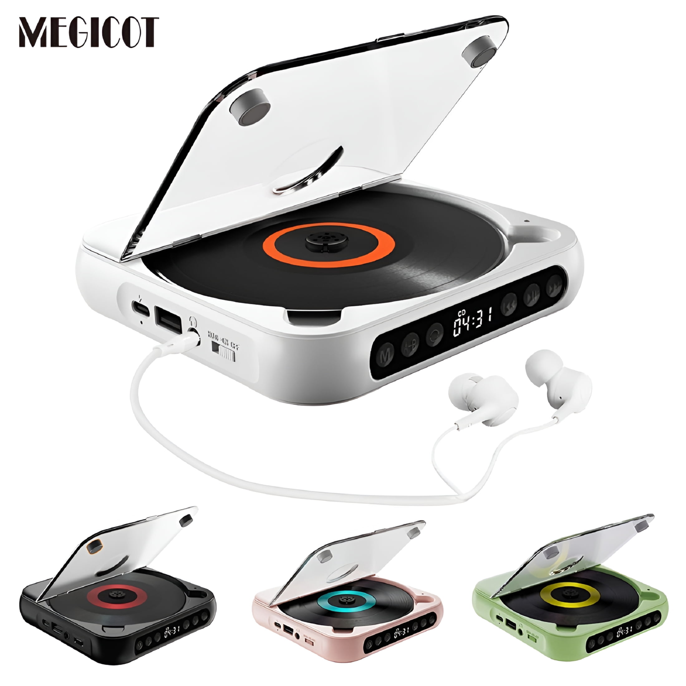 GJX 2026 New Rechargeable Cd Player with Hold Function Led Display Usb Audio Port,2000Mah Personal Mp3 Cd Player for Listening Music Prenatal Education Children Study