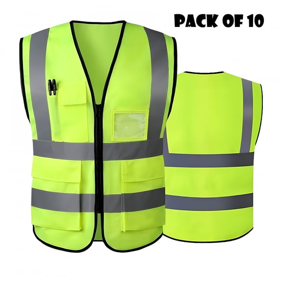 GJX 2026 New Reflective Vest,Safety Vests with High Visibility Reflective Strips & 5 Pockets,Pack of 10 for Construction,Road Work,Cycling,Running,Night Safety,Traffic Control