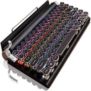 GJX 2026 New Retro Typewriter Keyboard,Electric Typewriter Vintage with Mechanical Bluetooth 5.0,Multi Devices Connection Classical Wooden,Punk Round Keys for Desktop Pc/Laptop Mac/Phone