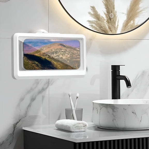 GJX 2026 New Shower Phone Holder Waterproof 480 Rotation Phone Stand Case Mount for Bathroom Bathtub Kitchen Wall Mirror Compatible with Cell Phones Up to 6.8"
