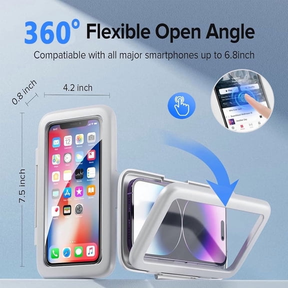 GJX 2026 New Shower Waterproof Phone Holder with 360 Rotation and Touchable Shower Phone Case,Adjustable Angle(White)