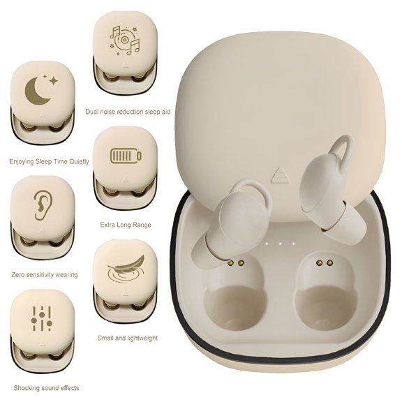 GJX 2026 New Sleep Earbuds Quiet-Comfort Invisible Earbuds Bluetooth-Compatible Noise Cancelling Soft Tiny Ear Buds In-Ear Sleep Headphones for Side Sleepers(Beige)