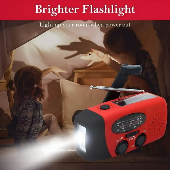 GJX 2026 New Solar Hand Crank Radio Am/Fm/Noaa/Wb Weather Emergency Radio,Dynamo Led Flashlight 2000Mah Power Bank for Iphone/Android Smart Phone for Camping,Hiking,Travel,Emergencies