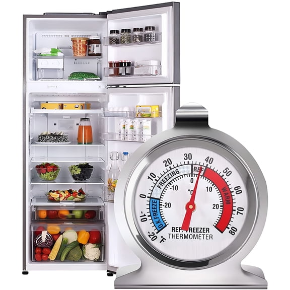 GJX 2026 New Stainless Steel Refrigerator Freezer Thermometer,Freezer Temperature Monitor,Accurate Food Storage Thermometer,For Kitchen Pantry,Easy Read Lcd Display,0-104F Range,For Home Cooking