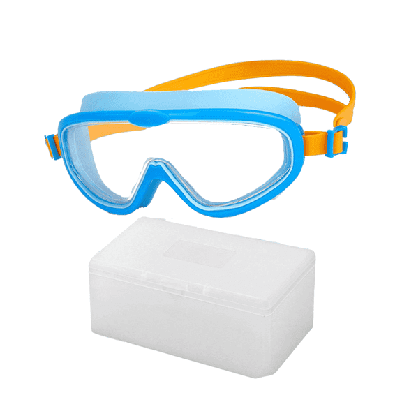 GJX 2026 New Swimming Goggles Anti-Fog Technology with Hd Lenses Kids Swim Goggles Double-Layer Lens Kids Goggles Blue Orange for Swimming Pool Beach Water Sports Outdoor Activities