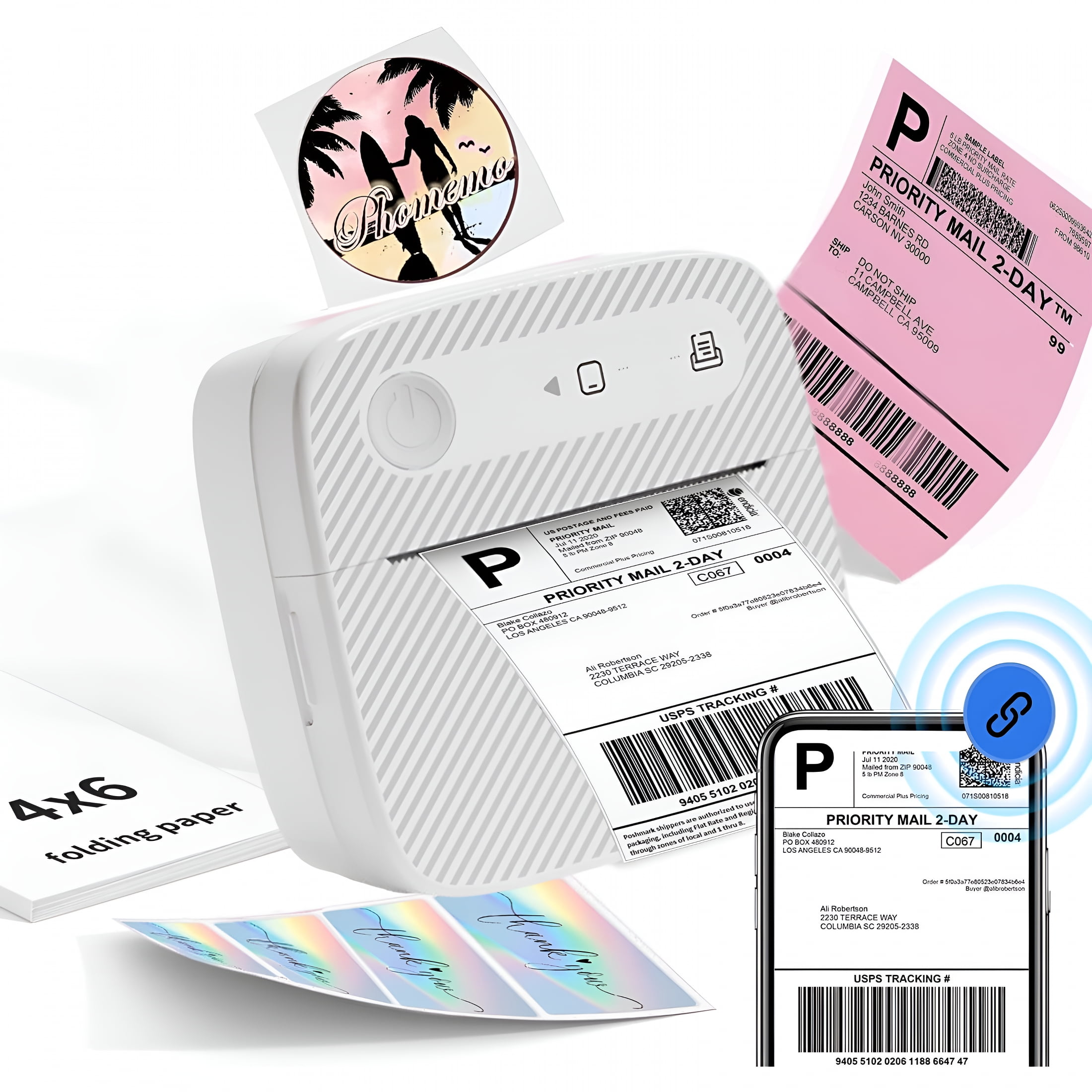 GJX 2026 New Thermal Shipping Label Printer,Portable Wireless Shipping Label Printer,Photo Sticker Printer,Support Android,Iphone and Windows,Widely Used for Usps,Print Size 2.24In