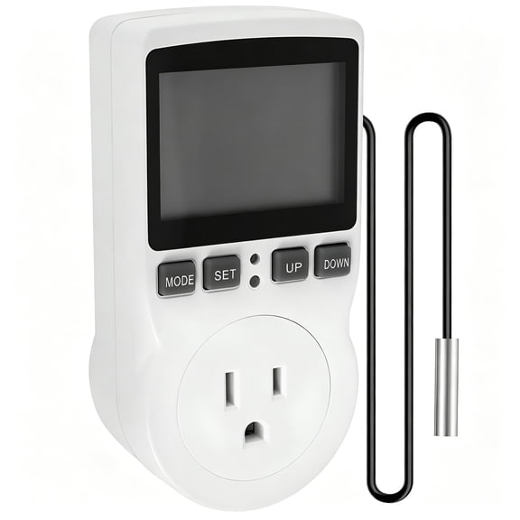 GJX 2026 New Thermostat Temperature Controller Socket 1800W 15A/120V Digital Thermostat Timer Outlet Heating Cooling Control Timer Plug in Temp Controller for Home Greenhouse