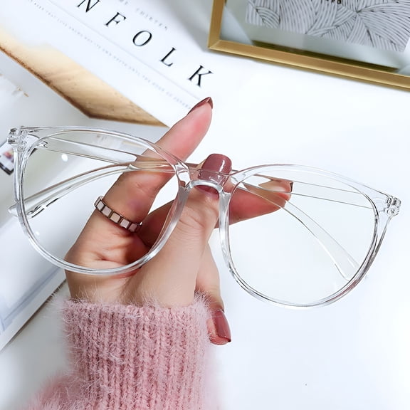 GJX 2026 New Transparent Computer Glasses Frame Women Men Anti Blue Light Round Eyewear Blocking Glasses Optical Spectacle Eyeglass Glasses for Computer Eye Strain