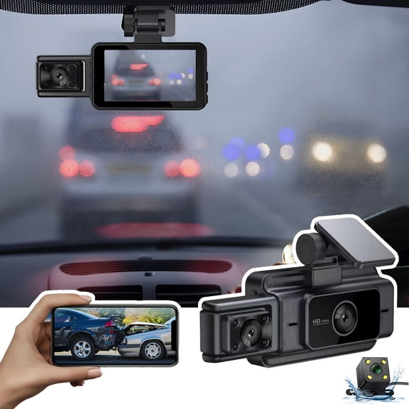 GJX 2026 New Triple Camera Dash Cam with Front,Inside,And Rear 1080P Recording,Ir Night Vision,Wifi Control,Gravity Induction,And 32G Card
