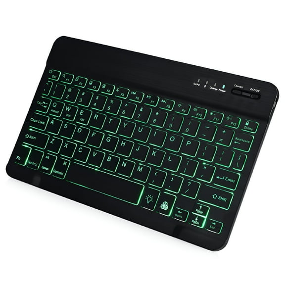 GJX 2026 New Universal Slim Portable Wireless Bluetooth 7-Colors Backlit Keyboard with Built in Rechargeable Battery - 8 Inch Black