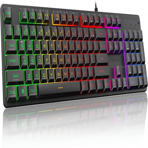 GJX 2026 New Upgrade Rainbow Led Gaming Keyboard,104 Keys Wired Mechanical Feeling Keyboard with Multimedia Keys,One-Touch Backlit,Anti-Ghosting,Compatible with Pc,Mac,/5,Xbox