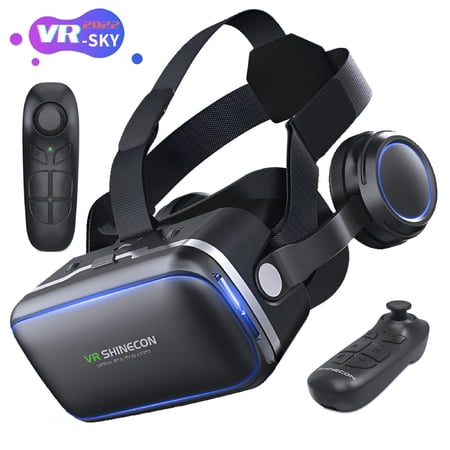 GJX 2026 New Upgraded Version Vr Glasses with Remote Controller, 3D Glasses Virtual Reality Headset for Vr Games & 3D Movies, Eye Care System for Android Smartphones 3D Vr Glasses (Black)