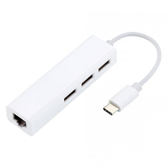 GJX 2026 New Usb-C to Lan Rj45 Ethernet Network Cable Adapter 3 Usb 2.0 Port Hub for Laptops,Pcs,Tablets,Internet Connection,Home Office,Gaming