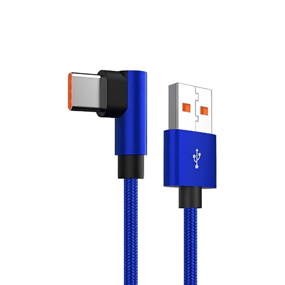 GJX 2026 New Usb Cable Fast Charging Usb Type C Cable,Right Angle 90 Elbow Nylon Braided Micro Usb Cable,For Charging,Gaming,Home,Office,Travel,Blue,9Ft Usb C Right Angle