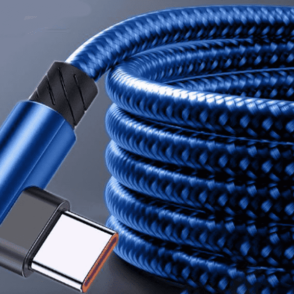 GJX 2026 New Usb Cable High-Speed Charging Usb Type C Cable Right Angle 90 Elbow Nylon Braided Micro Usb Cable Blue for Charging Data Transfer Gaming Travel Home Use