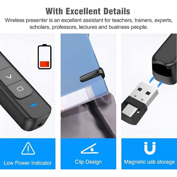 GJX 2026 New Usb Presentation Clicker Wireless Presenter Remote Powerpoint Clicker for Macbook/Hp Elitebook for Office, Classroom, Meeting, Conference, Training