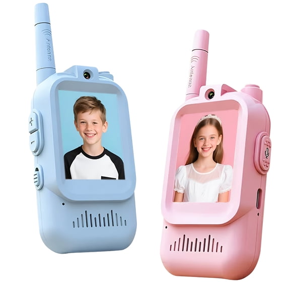GJX 2026 New Video Walkie Talkies,Handheld 2 Pack Rechargeable Video Intercom Walkie Talkies,Indoor Outdoor Toys for Family Games,Outside,Camping,Hiking(Blue&Pink)