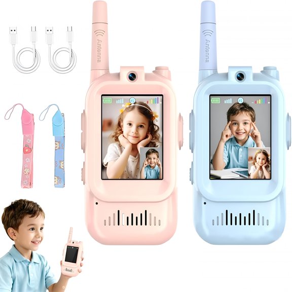 GJX 2026 New Video Walkie Talkies for Kids,Facetime Walkie Talkie for Kids,Video Walkie Talkie 2 Pack with Screen Display,2 Pack Rechargeable Video Walkie Talkies with Screen Display(Mix)