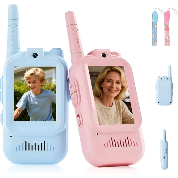 GJX 2026 New Video Walkie Talkies for Kids,Pack Rechargeable Walkie Talkies with Screen,150M-500M&Wifi with 4 Voice Effects,Rechargeable Toy Radios for Ages 3-12(2 Set)