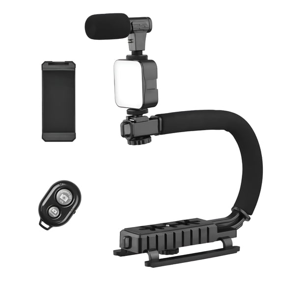 GJX 2026 New Vlog Stabilizer Kit U Grip Handle with Led Light Microphone Phone Holder for Smartphone Camera Video Recording Universal
