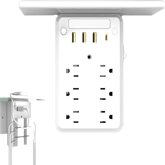 GJX 2026 New Wall Outlet Extender with Shelf Night Light,Multi-Plug Outlet Splitter with Detachable Mobile Storage Rack,Power Socket Expander Usb Wall Charger 3 Usb Ports 1 Type-C 6 Ac Outlets(1Pc)