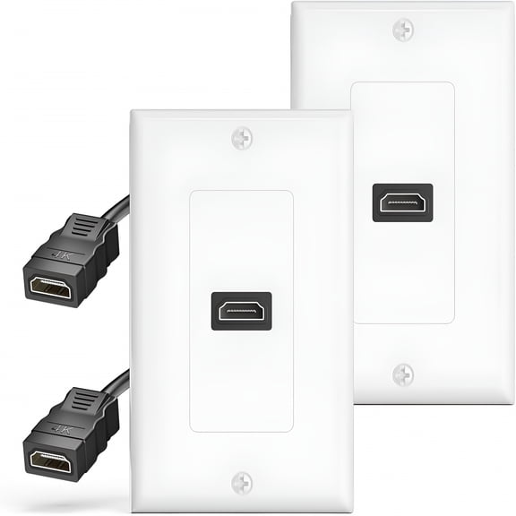 GJX 2026 New Wall Plate, 2 Pack 4K Wall Plate with Pigtail, Supports 4K@60 Hz Hdr Arc, Outlet for Home Theater for Living Room, Media Room, Entertainment Setup (1-Port)