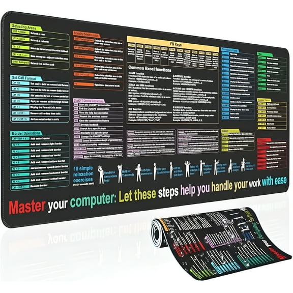 GJX 2026 New Waterproof Mouse PadExcel Cheat Sheet Desk PadContains 9 Major Excel Function Modules and Common FunctionsLarge Xl Mouse Pad Gaming|Desk Mat for Keyboard And