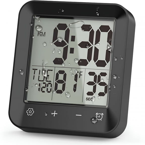 GJX 2026 New Waterproof Shower Clock Timer,Bathroom Clock with Countdown,Touch Screen,Indoor Temperature,Suction Cup,Lcd Digital Wall Clock for Bath,Kitchen for Shower,Bathroom,Kitchen