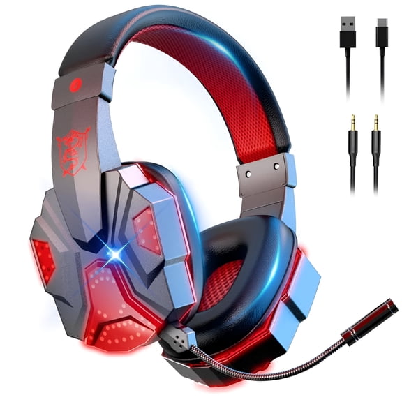 GJX 2026 New Wireless Gaming Headset,Dual Mode Gaming Headset with Led Light,Gaming Headset Wireless Red for Gaming,Online Streaming,Video Chats,Immersive Audio,Pc,Console,Mobile Gaming.