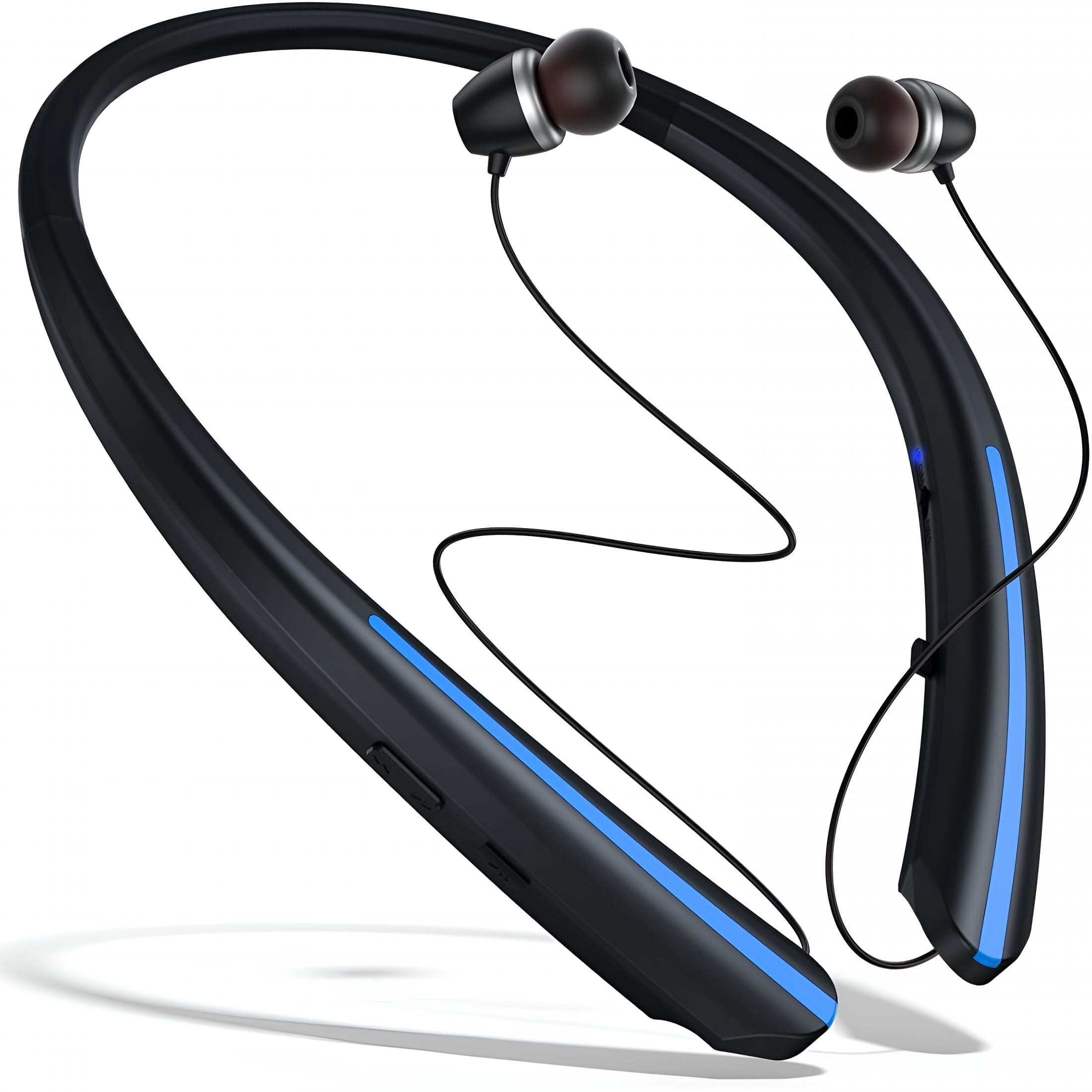 GJX 2026 New Wireless Headphones Retractable Neckband,Wireless Earbuds Bluetooth Headset with Microphone Vibration Call,Stereo Noise Cancelling Earphones(Black Blue)