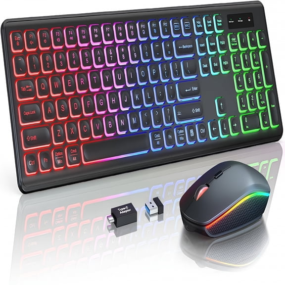 GJX 2026 New Wireless Keyboard and Mouse Combo,Rgb Backlit,Rechargeable&Light Up Letters,Full-Size,Soft Typing,Sleep Mode,2.4Ghz Quiet Keyboard Set for Mac,Windows,Laptop,Pc,(Black)
