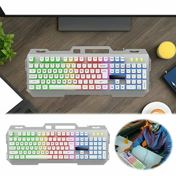 GJX 2026 New Wireless Keyboard Silent Keys Colorful Dazzling Backlit Computer Game Keyboard with Floating Keycaps and L Mechanical Feel for Gaming,Office,Home Use,Work,Study