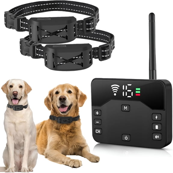 GJX 2026 Upgraded Wireless Dog Fence System for 2 Dogs - Portable 2-in-1 Electric Fence with Waterproof Training Shock Collars & Remote, Adjustable Perimeter up to 100ft