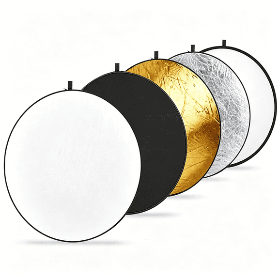 GJX 22 Inch/60 Centimeter Light Reflector Light Diffuser 5 in 1 Collapsible Multi Disc with Bag - Translucent,Silver,Gold,White,and Black for Studio Photography Lighting and Outdoor Lighting