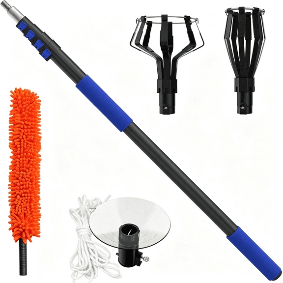 GJX 26Ft Reach Light Bulb Changer for High Ceilings with Telescopic Extension Pole,5-20Foot Light Bulb Extension Pole Changer with Baskets and Suction Cup for High Ceilings and Recessed Lights