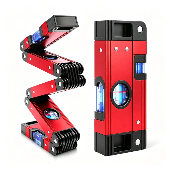 GJX 28In Foldable Level Tool,Multi-Angle Magnetic Aluminum Alloy Level with 4 Bubble Vials,Portable Folding Measuring Level for Woodworking Carpentry Construction Diy