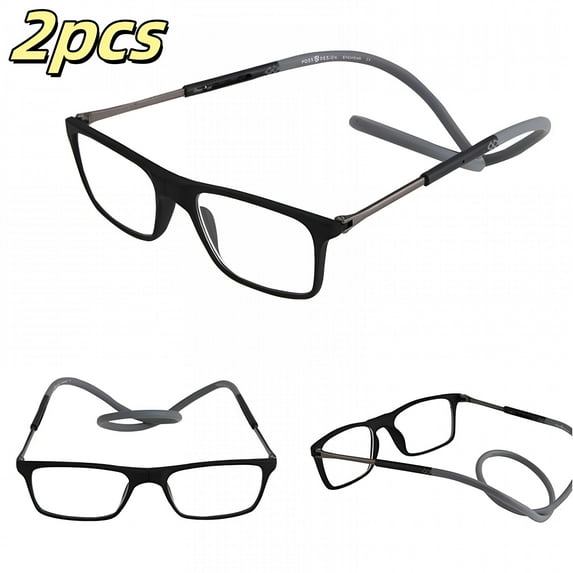 GJX 2PCS Reading Glasses Hanging Folding Magnetic Front Click Connect Neck Readers Lightweight Eyeglasses for Men and Women 2 Magnification
