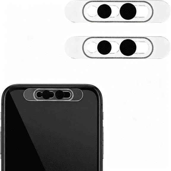 GJX 2Pcs Front Camera Privacy Covers, Transparent Material Cell Phone Camera Privacy Protector Face Recognition On/Off Compatible with 17/16/15/14 Pro Max/Pro (Black)