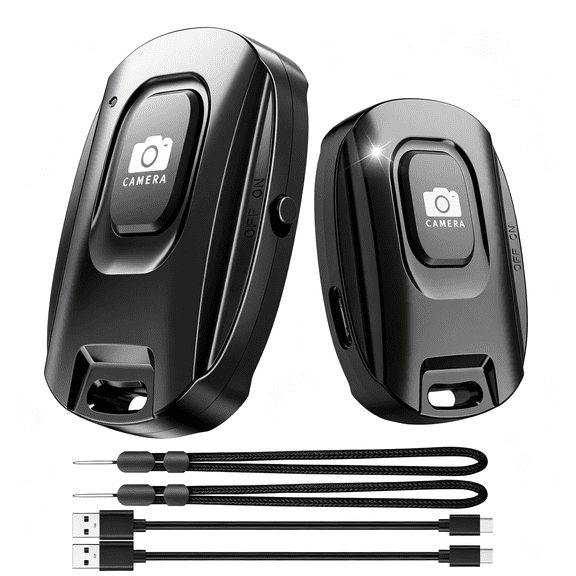 GJX 2Pcs Rechargeable Wireless Camera Remote Shutter for Iphone and Android Smartphones,Bluetooth Phone Remote Control,Selfie Button for Photos and Videos Charging Cable and Wrist Strap Included