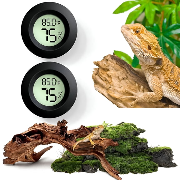 GJX 2Pcs Reptile Thermometer and Humidity Gauge,Digital Adhesive Reptile Terrarium Hydrometer,Pet Humidity Meter Supplies for Leopard Crested Gecko,Snake,Lizard