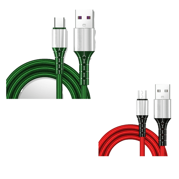 GJX 2Pcs USB Cable,Fast Charging Android Charger Cable,Micro USB Cable with Data Transfer Capability,Green and Red