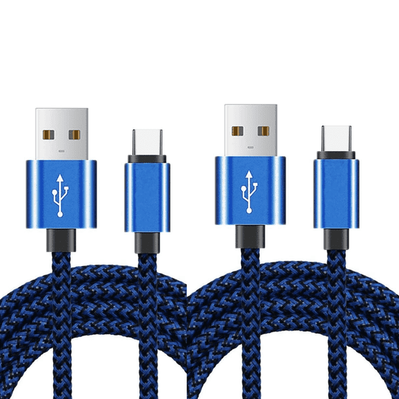 GJX 2Pcs USB Cable Fast Charging USB Type C Cable,Break-Resistant Micro USB Cable with Data Transfer,Blue,9ft