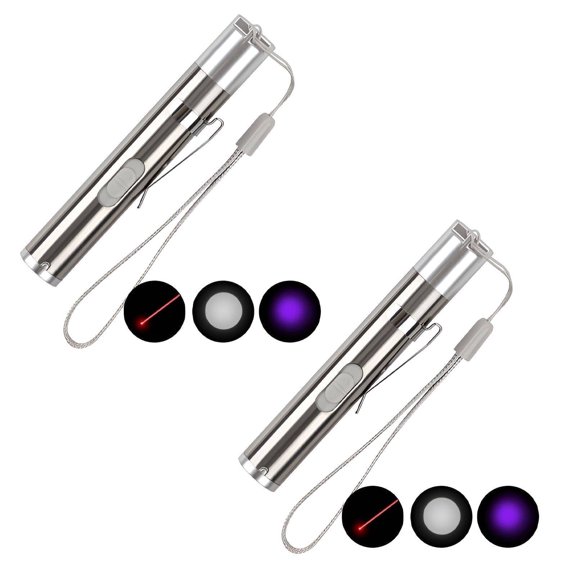 GJX 2Pcs USB Rechargeable Cat Laser Pointer Toy Stainless Steel Multi-Function Infrared Light for Indoor Play Presentation