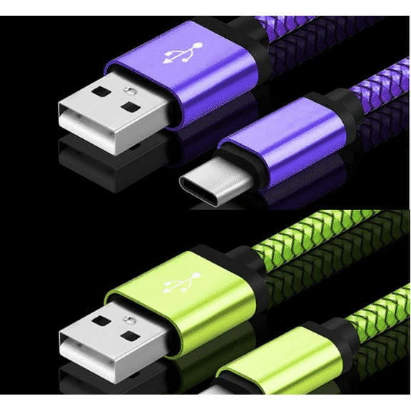 GJX 2Pcs Usb Cable,Anti-Oxidation Micro Usb Cable,Velvet Wrap Quick Charge Usb Type C Cable,Purple and Green,6Ft