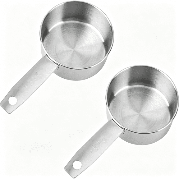 GJX 2pcs 1/2 Measuring Cup Scoops, 125ml Stainless Steel Half Cup Scoop with Inner Scale for Kitchen Liquid & Dry Ingredients Coffee Cooking Baking (Silver)