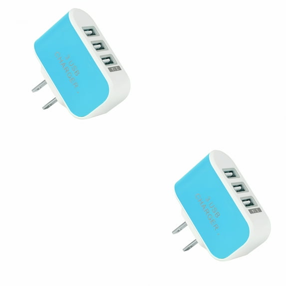GJX 2pcs Universal Three USB Ports Outlet Wall Charger AC Power Adapter 3.1A Fast Charge Plug With LED Light (Blue)