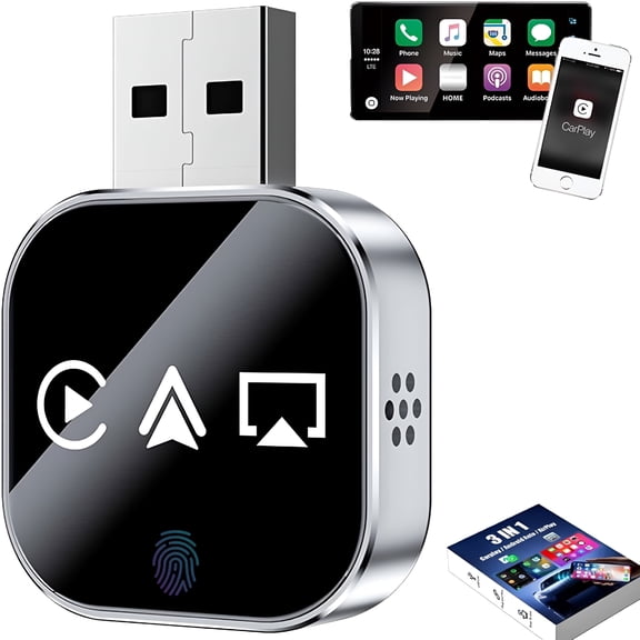 GJX 3 in 1 Screen Mirror for Ios Phone,Wired to Wireless Screen Mirroring Adapter for Car,Mirroring 2.4/5Ghz Wifi And Bluetooth 5.0,For Iphone Android(Silver)