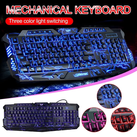 GJX 3 Colors USB Illuminated Led Backlit Backlight Gaming Crack Keyboard, One Hand Gaming Keyboard, Full Size Typing Keyboard