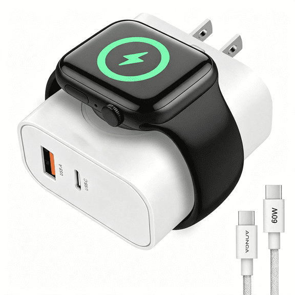 GJX 3-In-1 Adapter for Watch, 20W Usb C Fast Charging Block with Dual Ports & Magnetic Wireless Adapter, Portable Travel Wall Plug for Iwatch Ultra/Se/11/10/9/8/7, Iphone 17/16/15/14