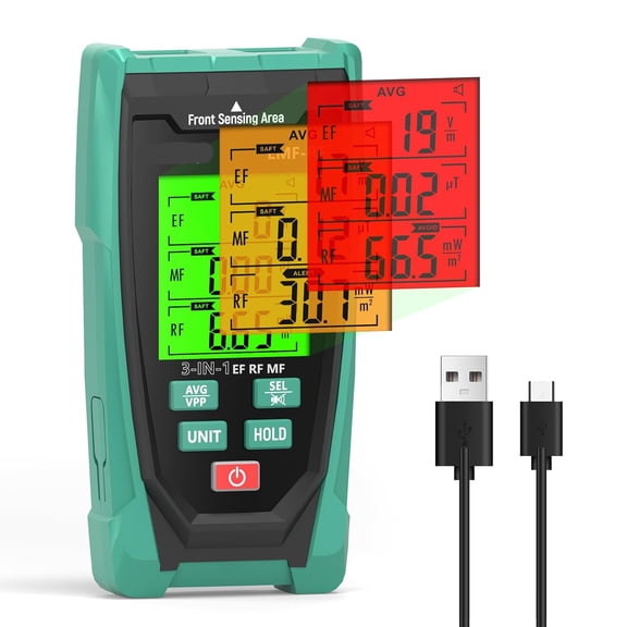 GJX 3-In-1 Emf Detector, Portable Rechargeable Meter with Sound Alarm | Emf Reader Detects Ef, Rf, Mf & Wifi Signal with 3 Color Backlight for Ghost Hunting, Home, Office